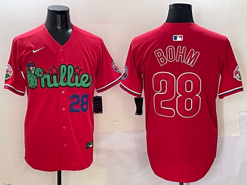 Men Philadelphia Phillies #28 Bohm Red three generations Joint Name 2025 Nike MLB Jersey style 4
